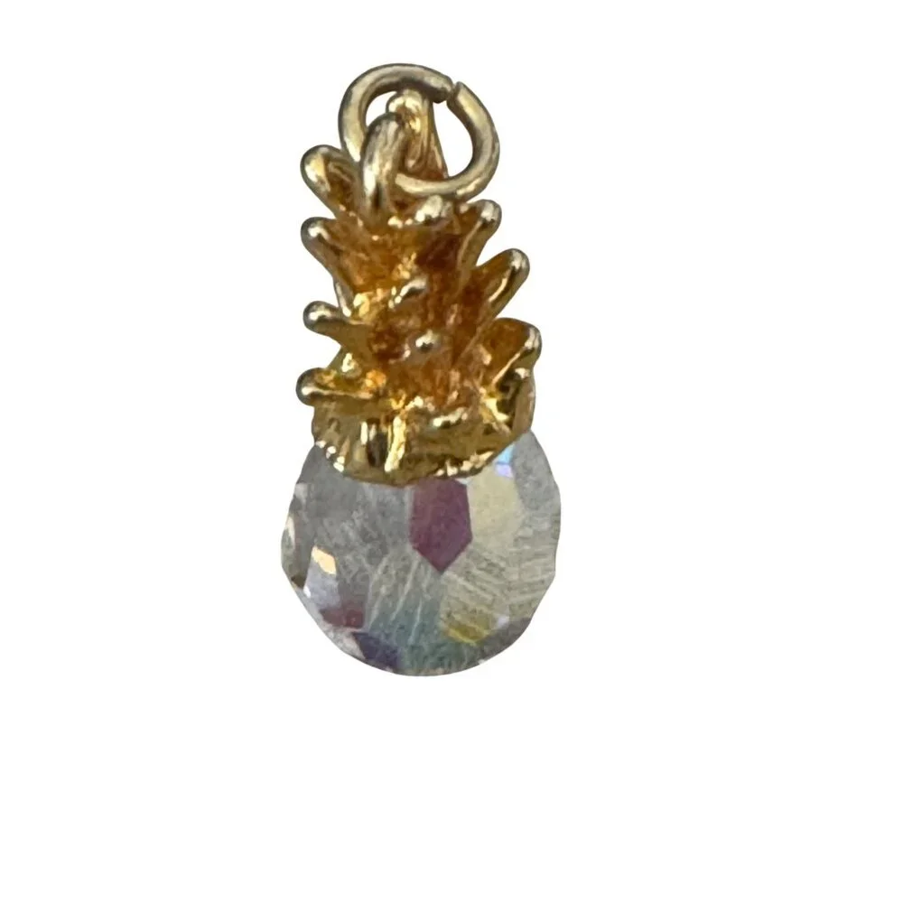 Gold Plated Crystal Pineapple Charm Pendant 1 1/4" - Picture 2 of 7